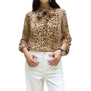 Vero Moda Vintage Leopard Print Bow Blouse Size Small